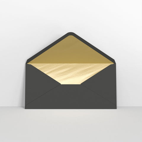 TLDLG - B - Black & Gold Fancy Foil Lined Envelopes - Lined Envelopes